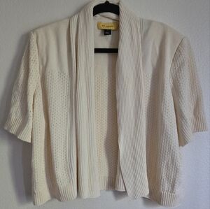 St. John Cream Ivory Knit Short Sleeve Cardigan Size XL